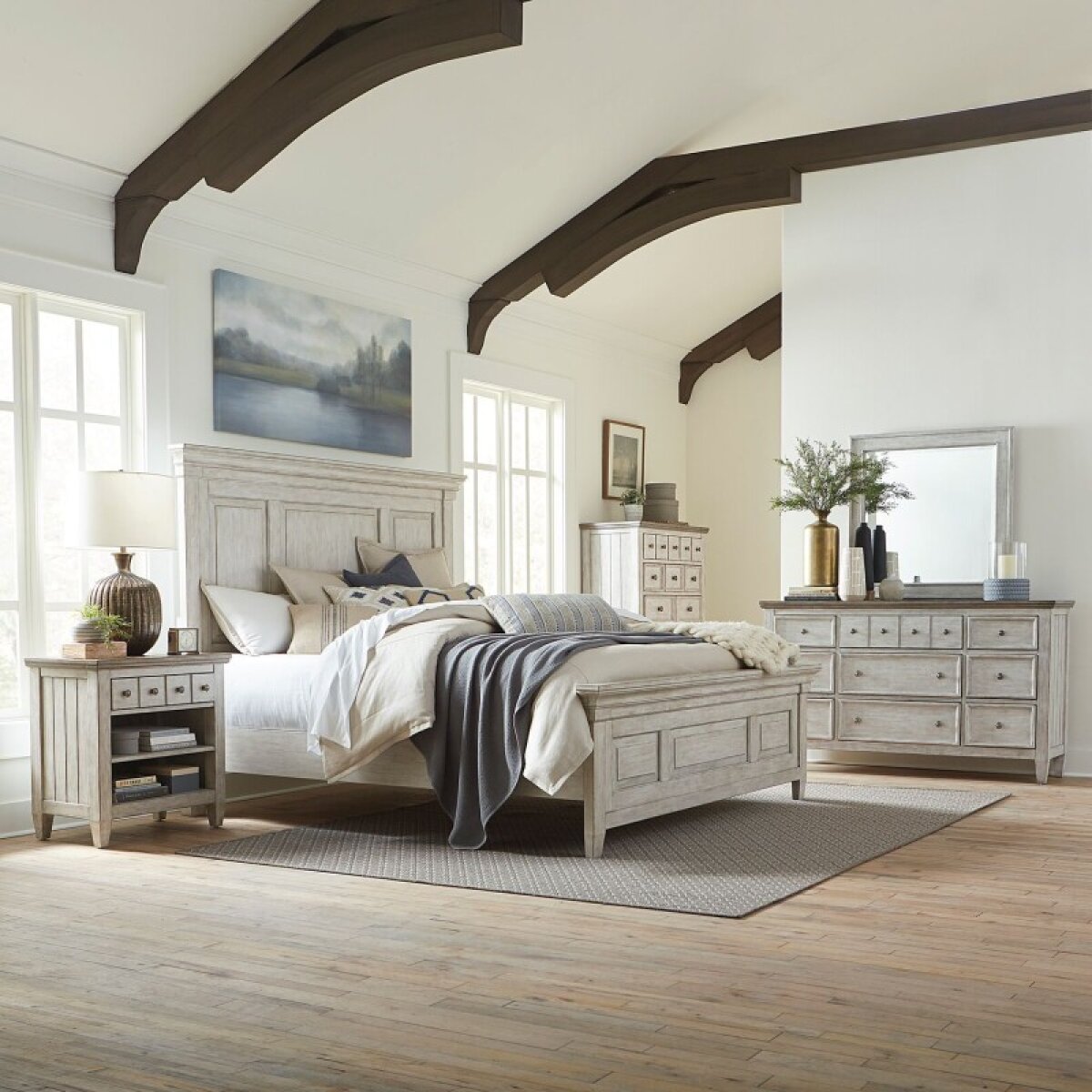 940945918b1eb1a9330b8ce51d70ee22 Heartland King California Panel Bed, Dresser & Mirror, Chest, Night Stand - Image 1