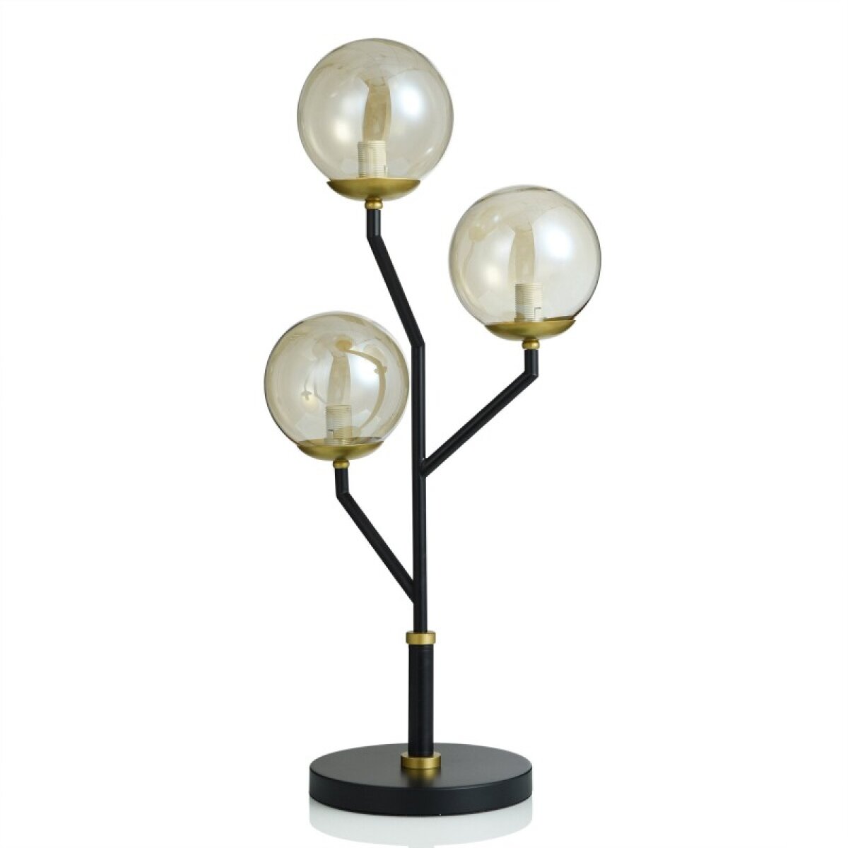 94285962ee6839b27368779e3fe5f189 Metropolis Steel 3 Tiered Table Lamp With Glass Globe Shades 15 Watts X 3 - Image 1