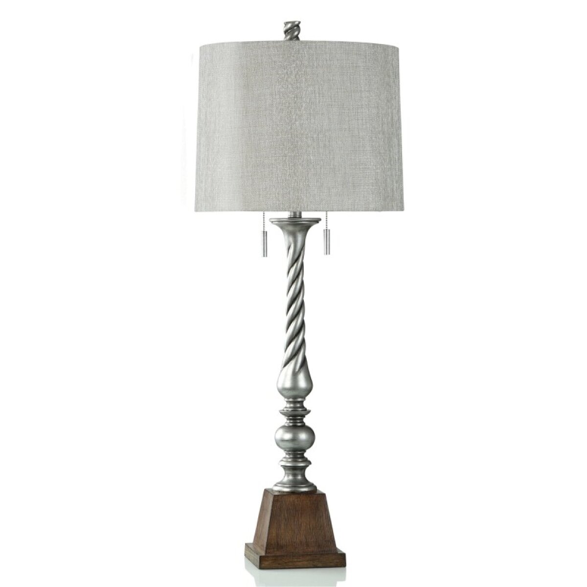 942db3692eaffbeb05839009a68c0d5e India Silver And Brown Pedestal Table Lamp Painted Silver Swirl With Double Pull Chain 60w - Image 1