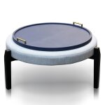 Dann Foley Lifestyle Shagreen Tray Navy Faux Leather Shagreen And Gold Metal Handles - Image 3