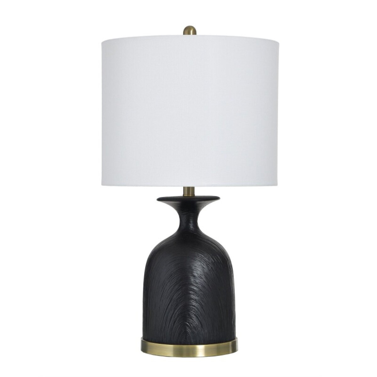 95318f1207e550e2d77bea11e0632876 Satin Black Table Lamp Polyresin Vase Shaped Base With Brushed Brass Accents 150 Watts - Image 1