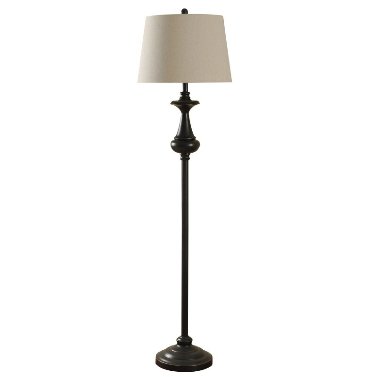 966e08cf2857bf16a90198246900b694 Traditional Bronze Metal Floor Lamp Natural Linen Drum Shade - Image 1