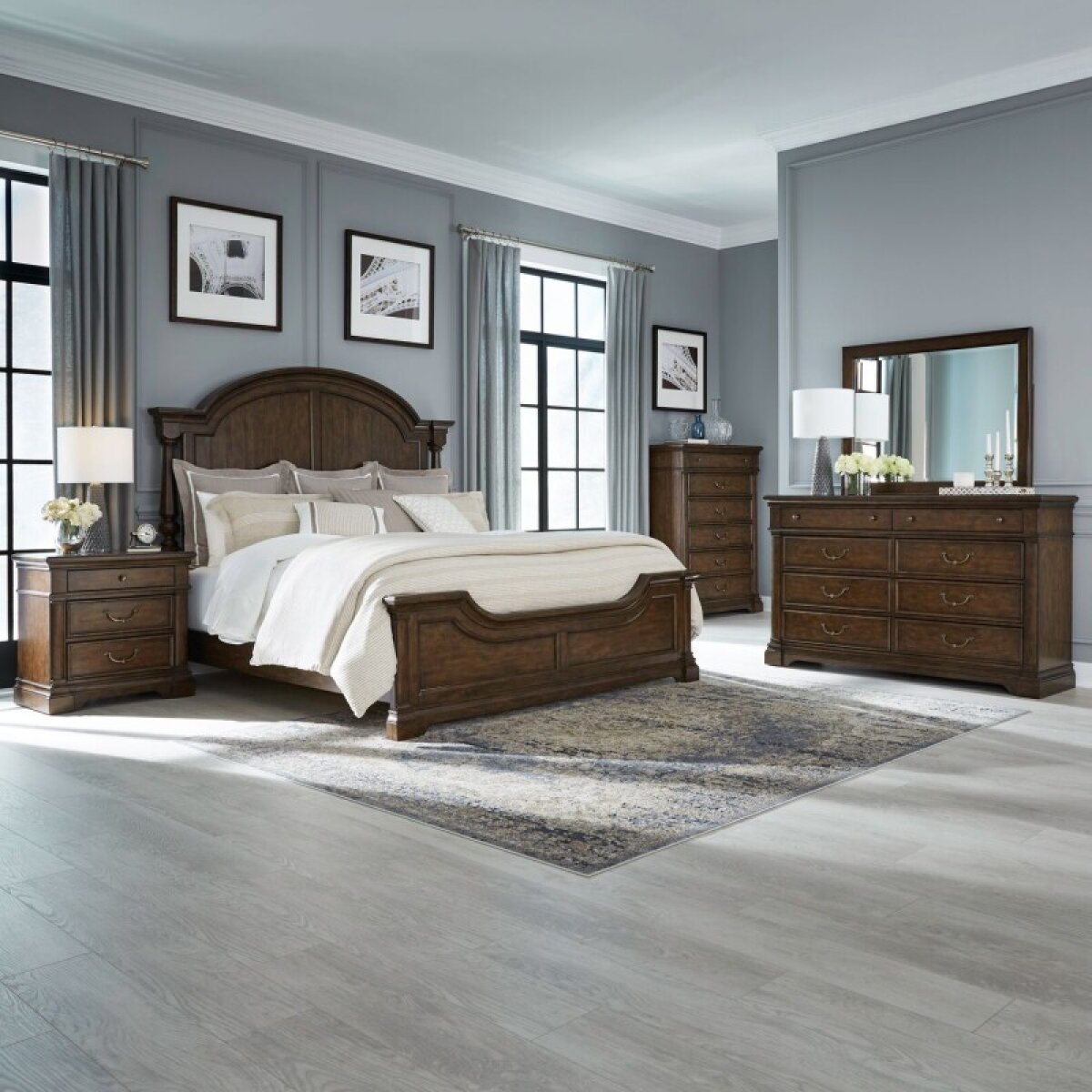 97453eedd27275c4d771bca5a326a2f1 Arden Road Queen Poster Bed, Dresser & Mirror, Chest, Night Stand - Image 1