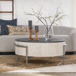 Honor Solid Wood Round Coffee Table - White Wash/gray Stone - Image 6