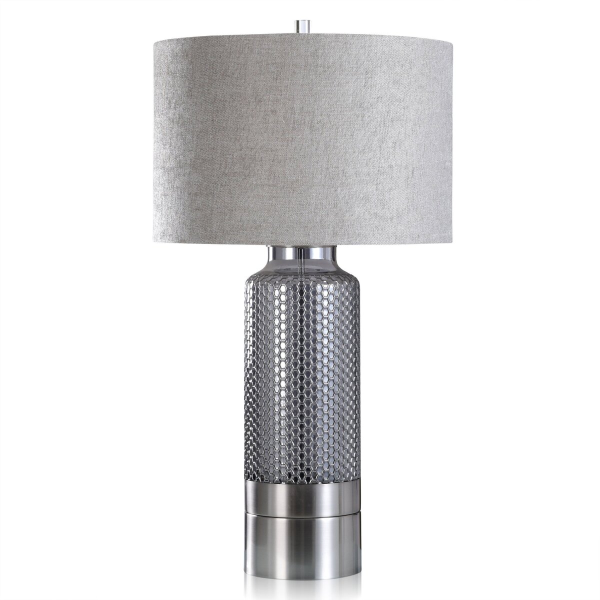 98a722152055eef26d2b33f45feb1d7b Luna Table Lamp | Charcoal Finish On Glass With Pewter Metal Base | Hardback Shade - Image 1