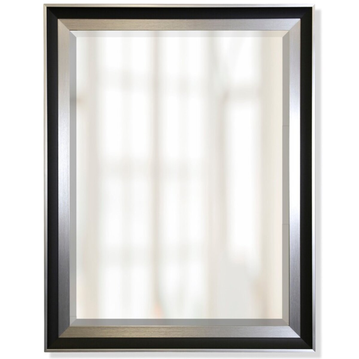 9919b9120381ca0193bfb2d873945ed0 Beveled Framed Mirror Three Step Gun Metal Gray Outer Trim With Black & Silver Inner Frames Made - Image 1