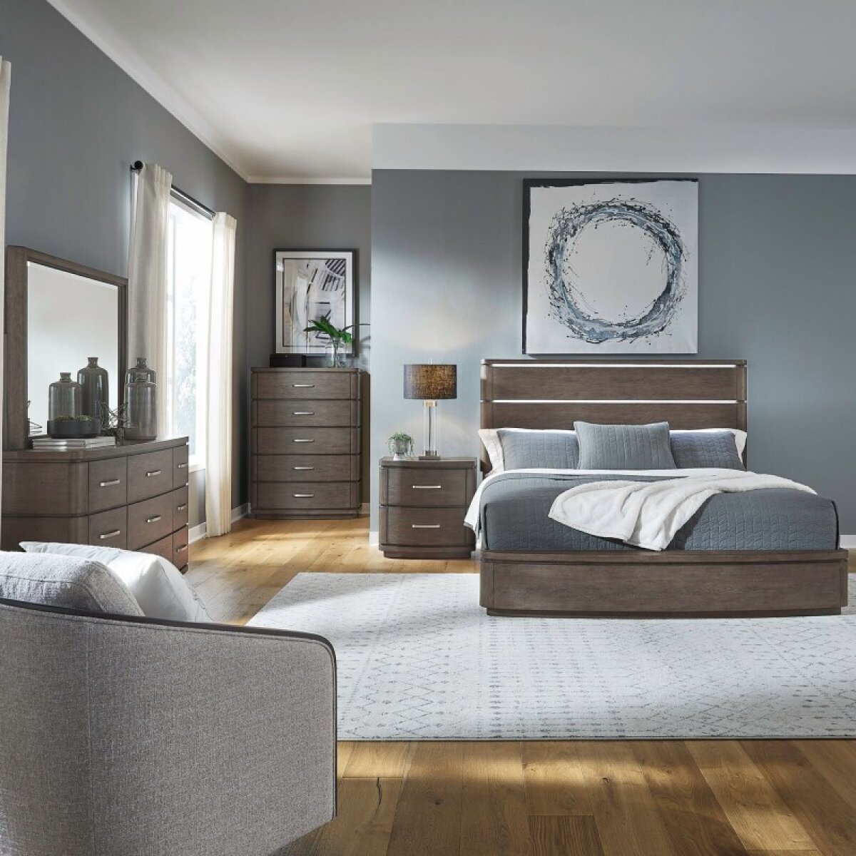 9972d1cc67e676e6b742baa5047f321e King Panel Bed, Dresser & Mirror, Chest, Night Stand - Image 1
