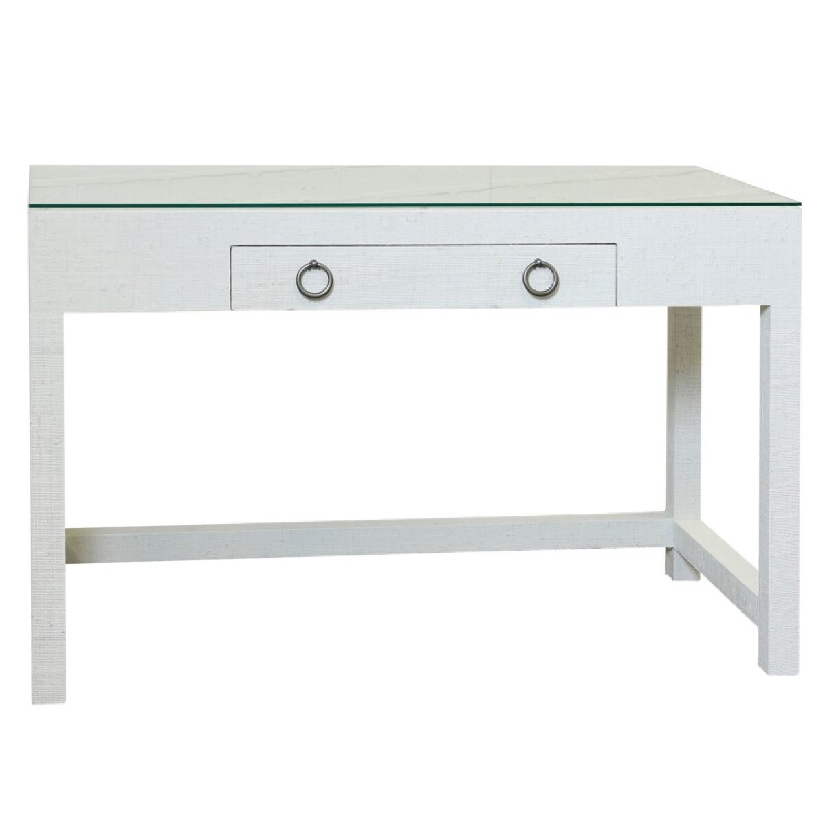 99b9abed7f6b0bbf86545a41aee6cf7e Woven Raffia Desk With Glass Table Top - Image 1