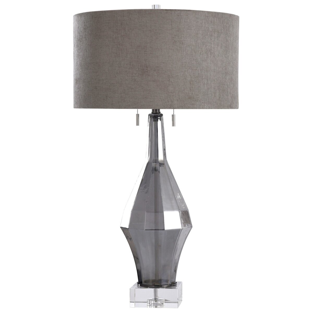 99d8848b6a7bd6d8e154f428e795e24c Marion Table Lamp | Smoke Finish On Glass Body With Crystal Base | Hardback Shade - Image 1
