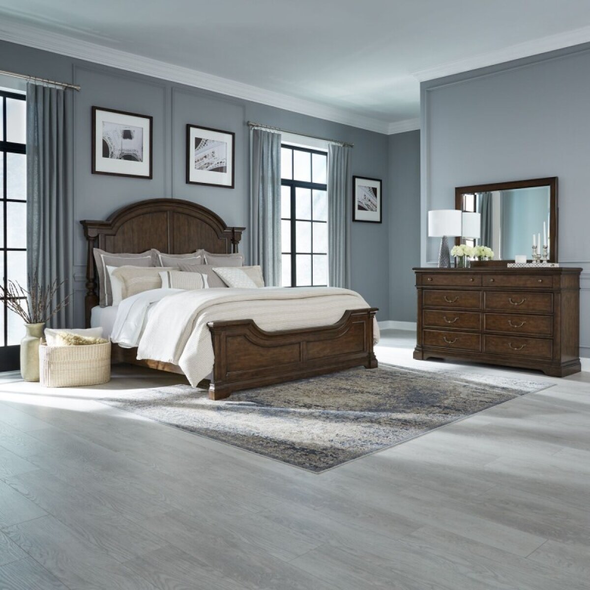 9a7eafa1fcfb48337a0ac0d67dec245a Arden Road King California Poster Bed, Dresser & Mirror - Image 1