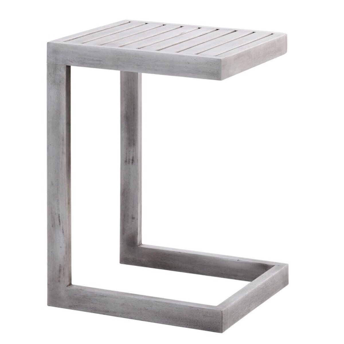 9aaec7897fa41d9cc1082148c3949583 Indoor Outdoor C Table Grey Brushed Finish On Acacia Wood Slatted Tabletop - Image 1