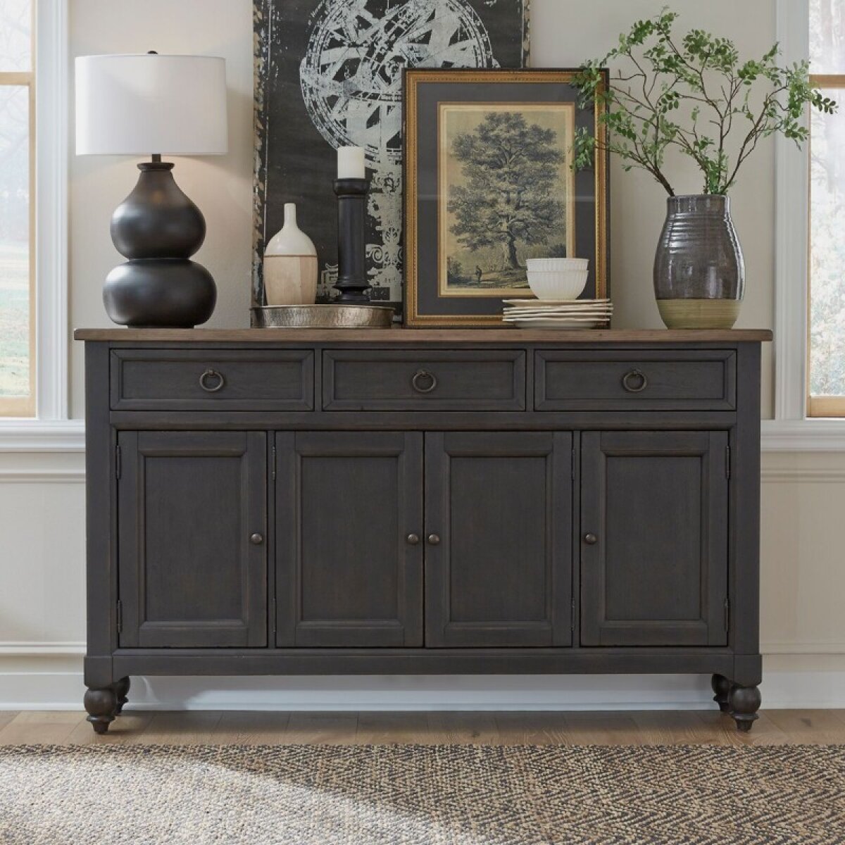 9abd849306062545c0cd328751b75caf Americana Farmhouse Hall Buffet- Black - Image 1