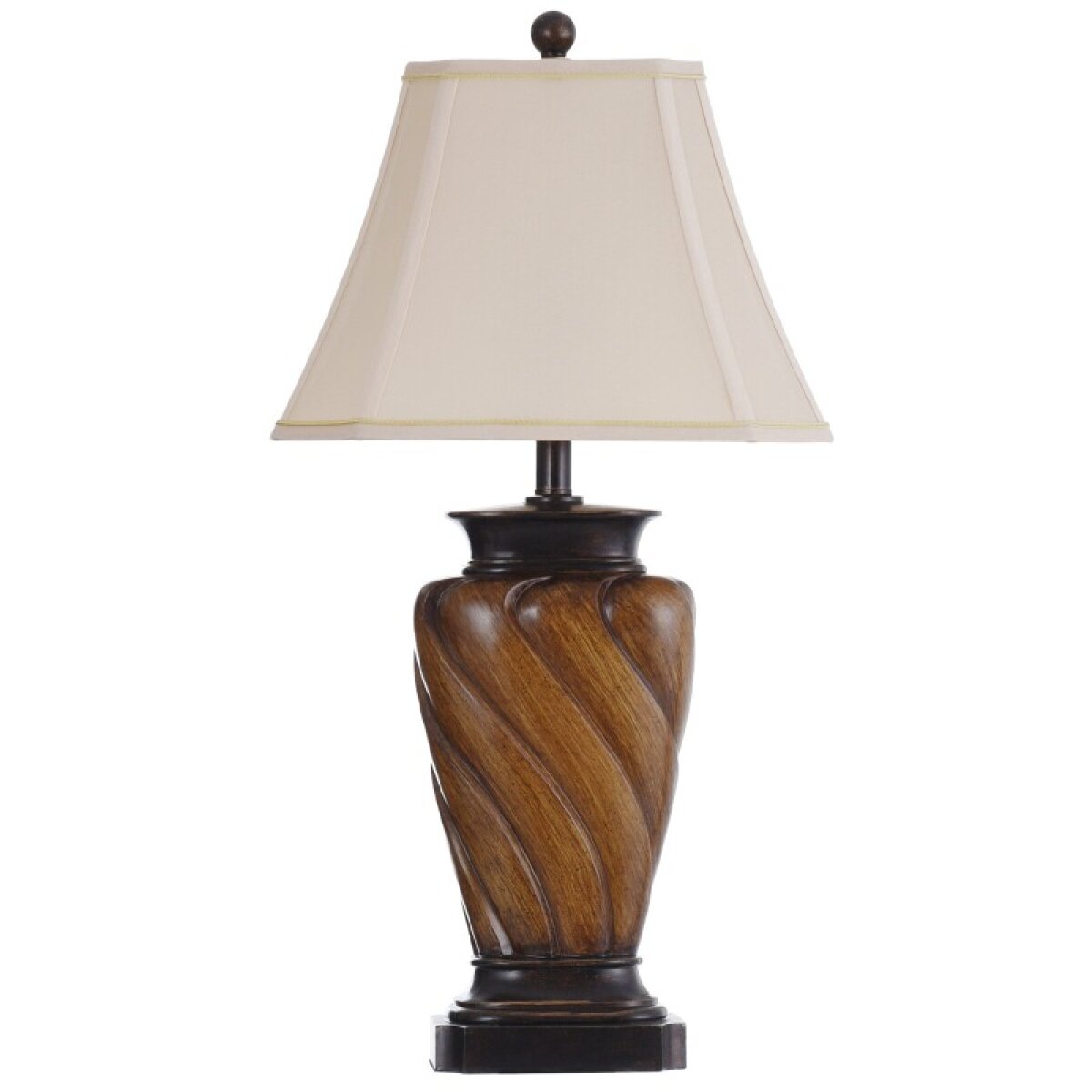 9b348076bef9e0de1fc97b398b154a1a Classic Table Lamp With Toffee Wood Finish And Rectangle Cut Corner Bell Shade - Image 1