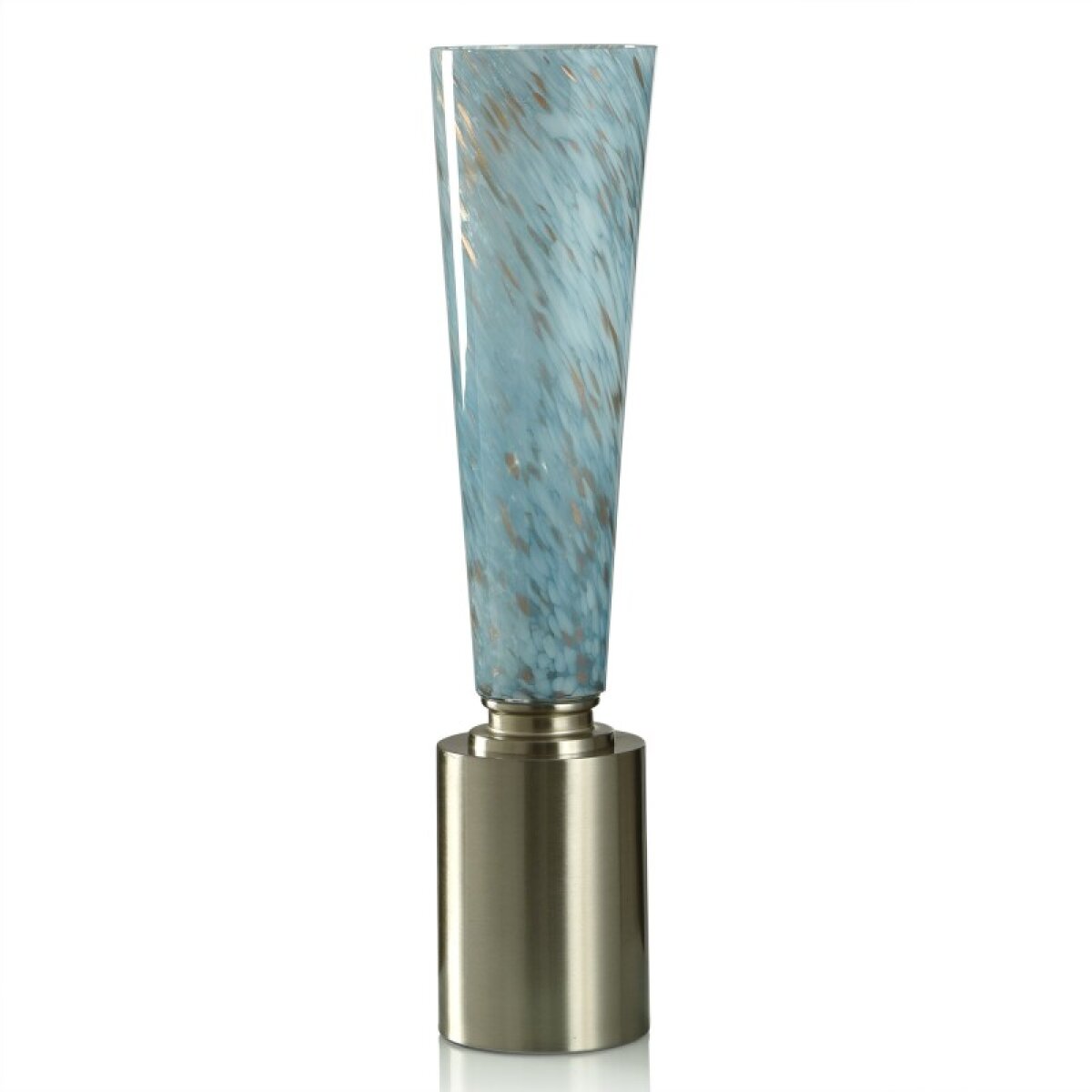9b7b0238025e77d1e0ed0d405d42faef Urmila Blue Modern Brushed Steel Uplight With Blue And White Patterned Shade - Image 1