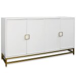 Whitaker Four Door Cabinet Winter White Body With Shell Handles Brass