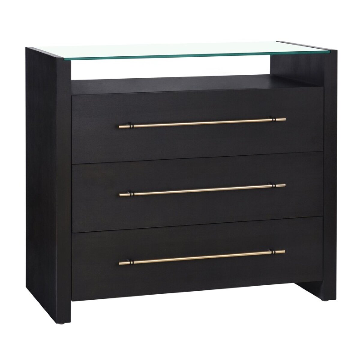 9bdffcc76c4ee4f89f300ee284c75c94 Dann Foley Lifestyle Black & Gold Glass Top Three Drawer Cabinet - Image 1