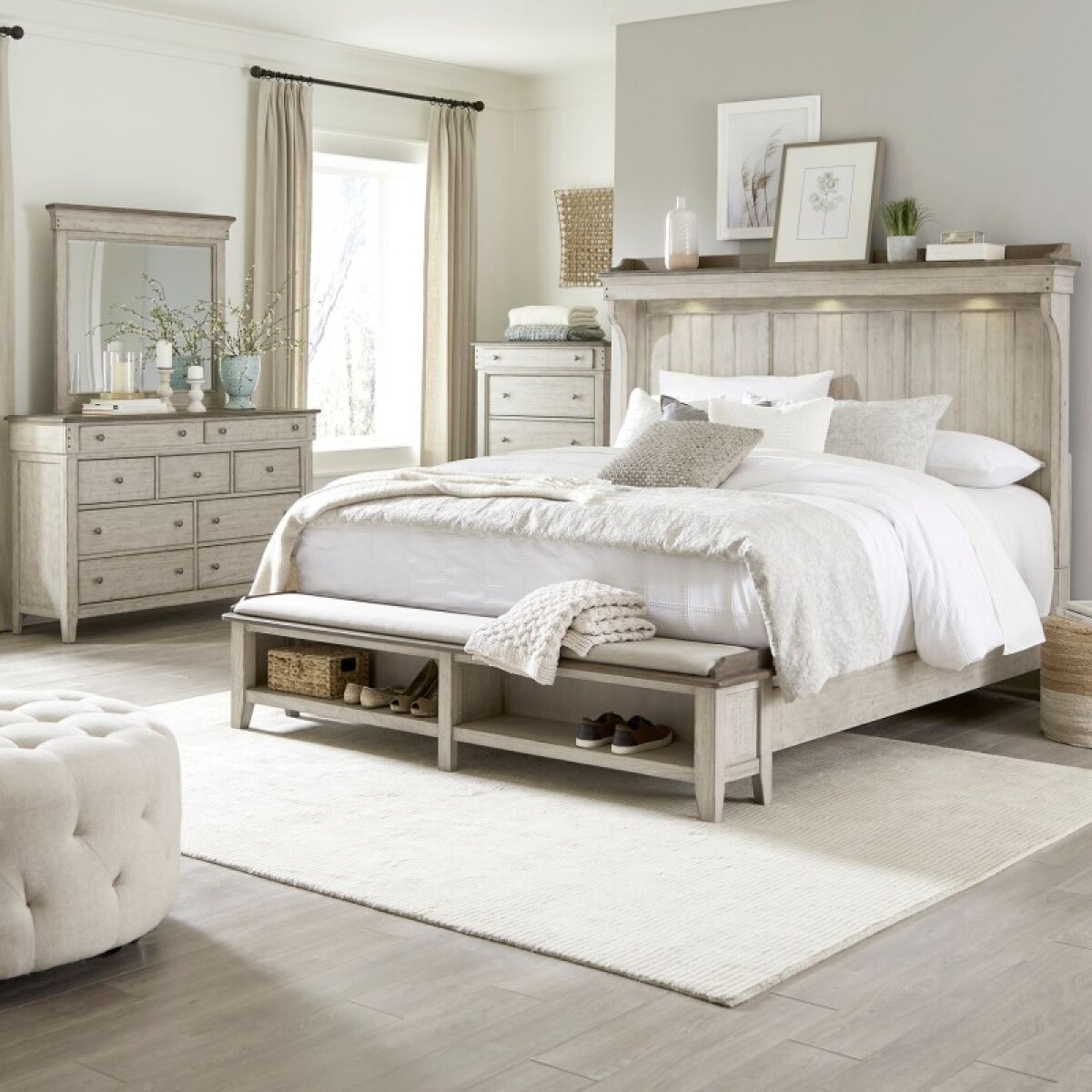 9c85a9c45f999de98cdeb5caaf79f405 Ivy Hollow King Mantle Storage Bed, Dresser & Mirror, Chest - Image 1