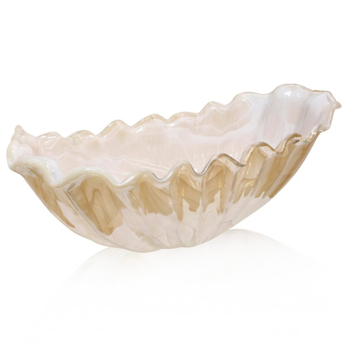 9f306a99097620bb2aa208f5a8b40032 Barca Centerpiece Elegant Iridescent Peach Italian Art Glass Bowl - Image 1