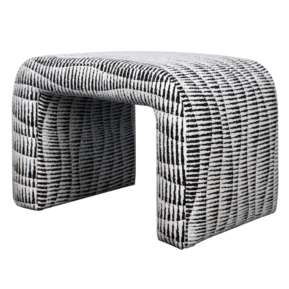 9f64a6ebd73851803fdd90f1e922bdfa Gable Ottoman- Black & White Dash | Black And White Dash Fabric On Hardwood Frame - Image 1