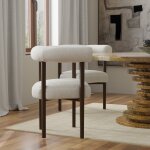 Villa Dining Chair | Cream Faux Shearling Fabric On Walnut Finished Beech Wood Frame - Image 3
