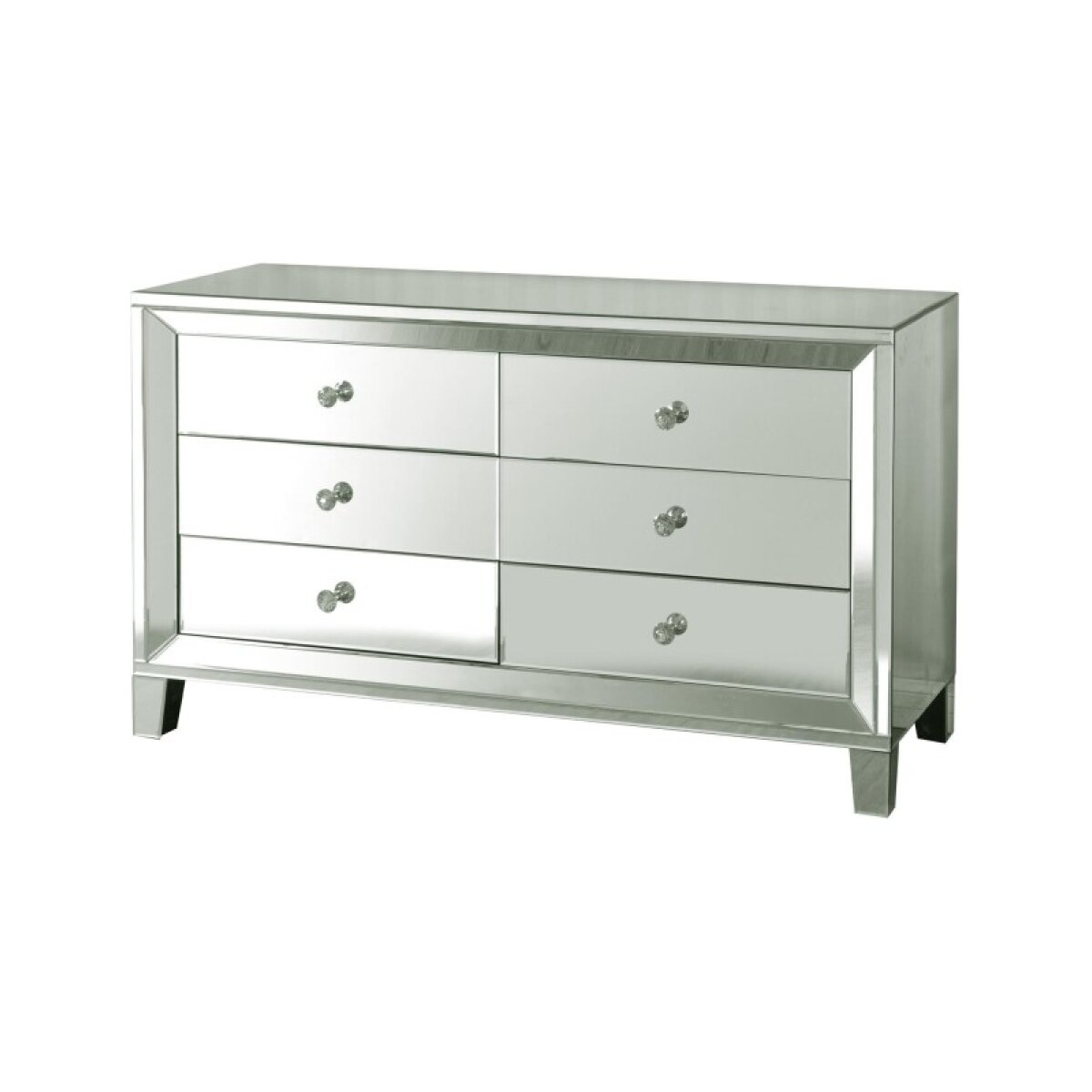 a000441db2a243c4a3041149e7156bf7 6 Drawer Clear Mirror Cabinet With Crystal Pull Knobs & Track Glide Drawers - Image 1