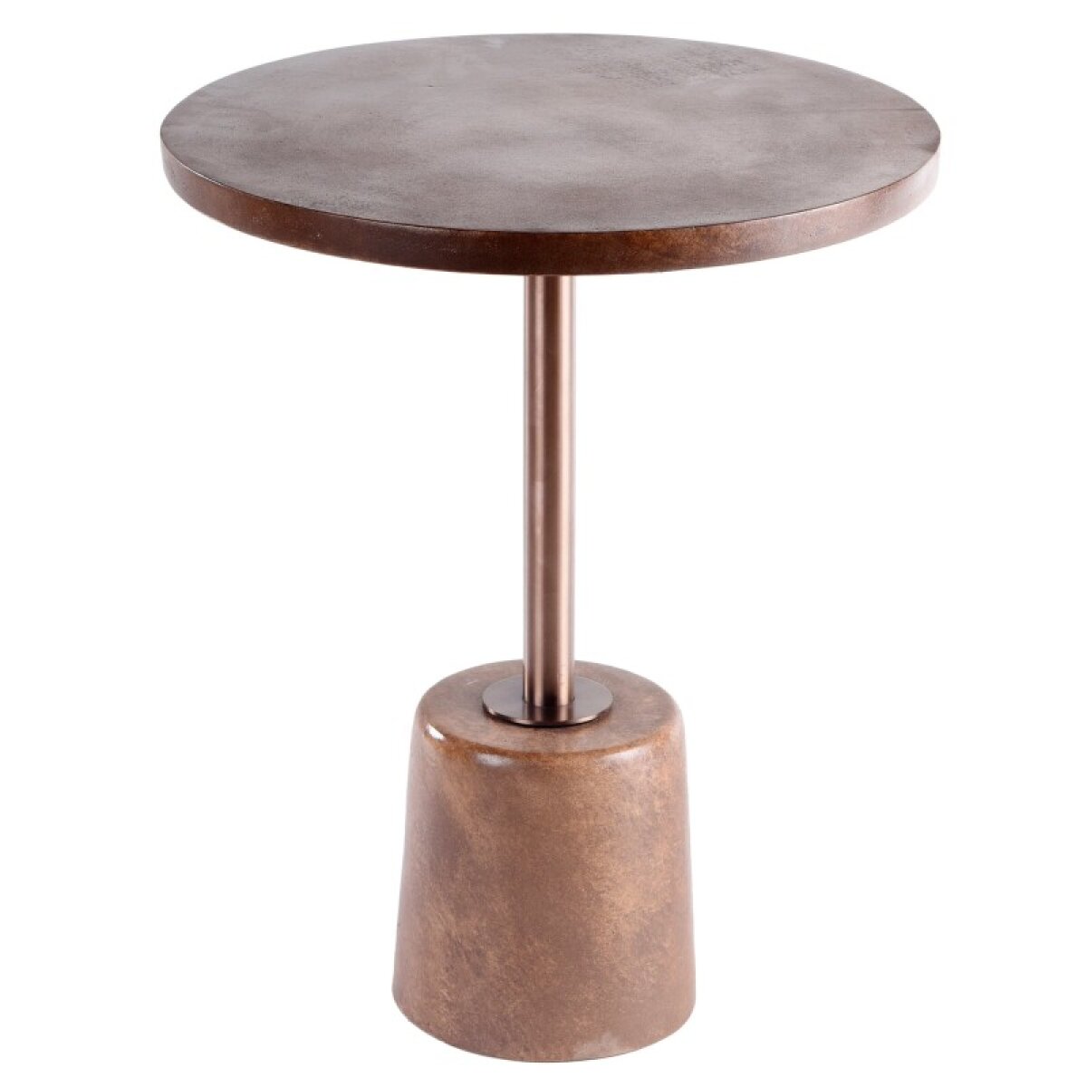 a0b50ababbb118bf3229ecc53e36cd60 Lowell Side Table Brown Cement Side Table With Gold Metal And Weighted Base - Image 1