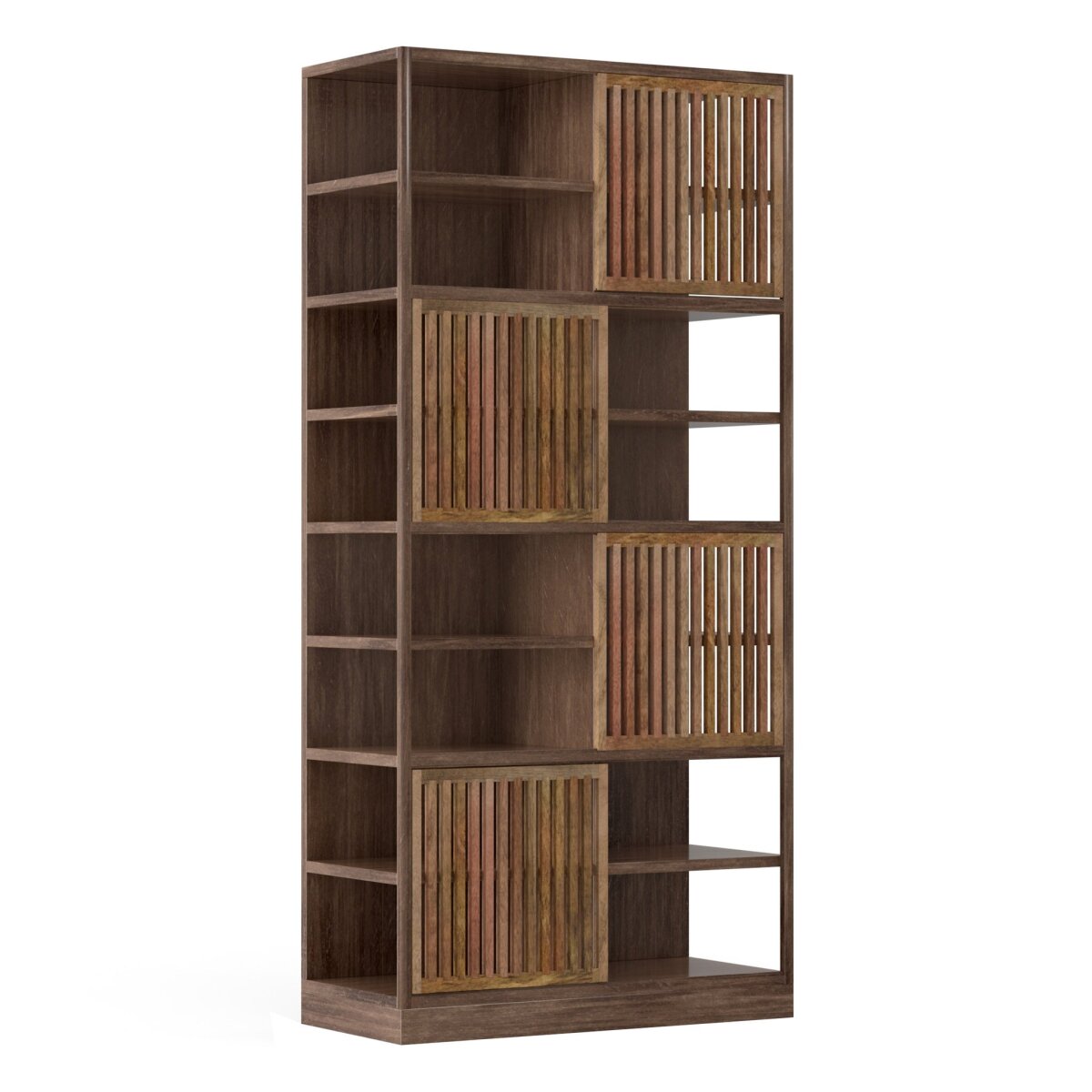 a1211a6d6f4266950c9bded9d8375c75 Watson Bookcase | Natural Finish On Sliding Slat Doors With Gray Finish On Mango Wood - Image 1