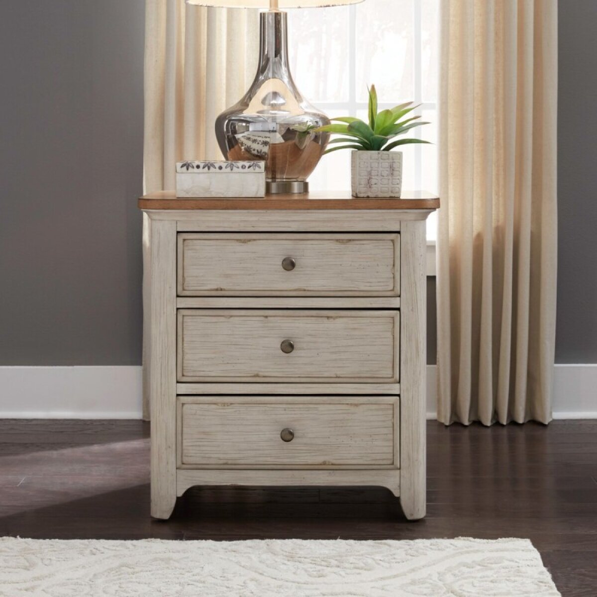 a16d9adb64f1c93bf06e88e353e738ce Farmhouse Reimagined 3 Drawer Night Stand w/ Charging Station - Image 1