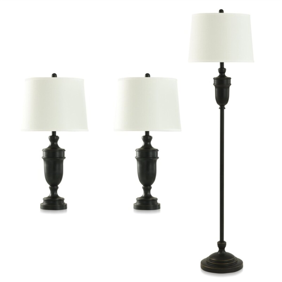 a1f54d4af58c005c2367833f1124008a Classic Bronze Set Of Three Steel Table And Floor Lamps 150 Watts - Image 1