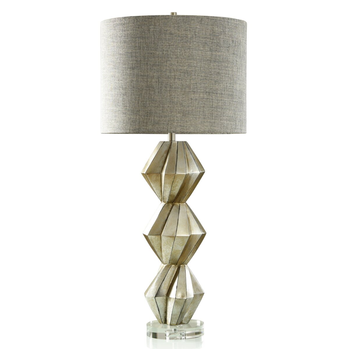 a26a4b11dce4aaddb071eee302463b61 Priestly Table Lamp | Brushed Silver Finish On Resin Body With Crystal Base | Hardback Shade - Image 1