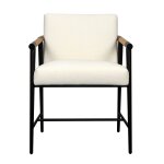 Griffon Counter Stool | Cream Linen On Matte Black Metal Frame With Natural Wood Arms