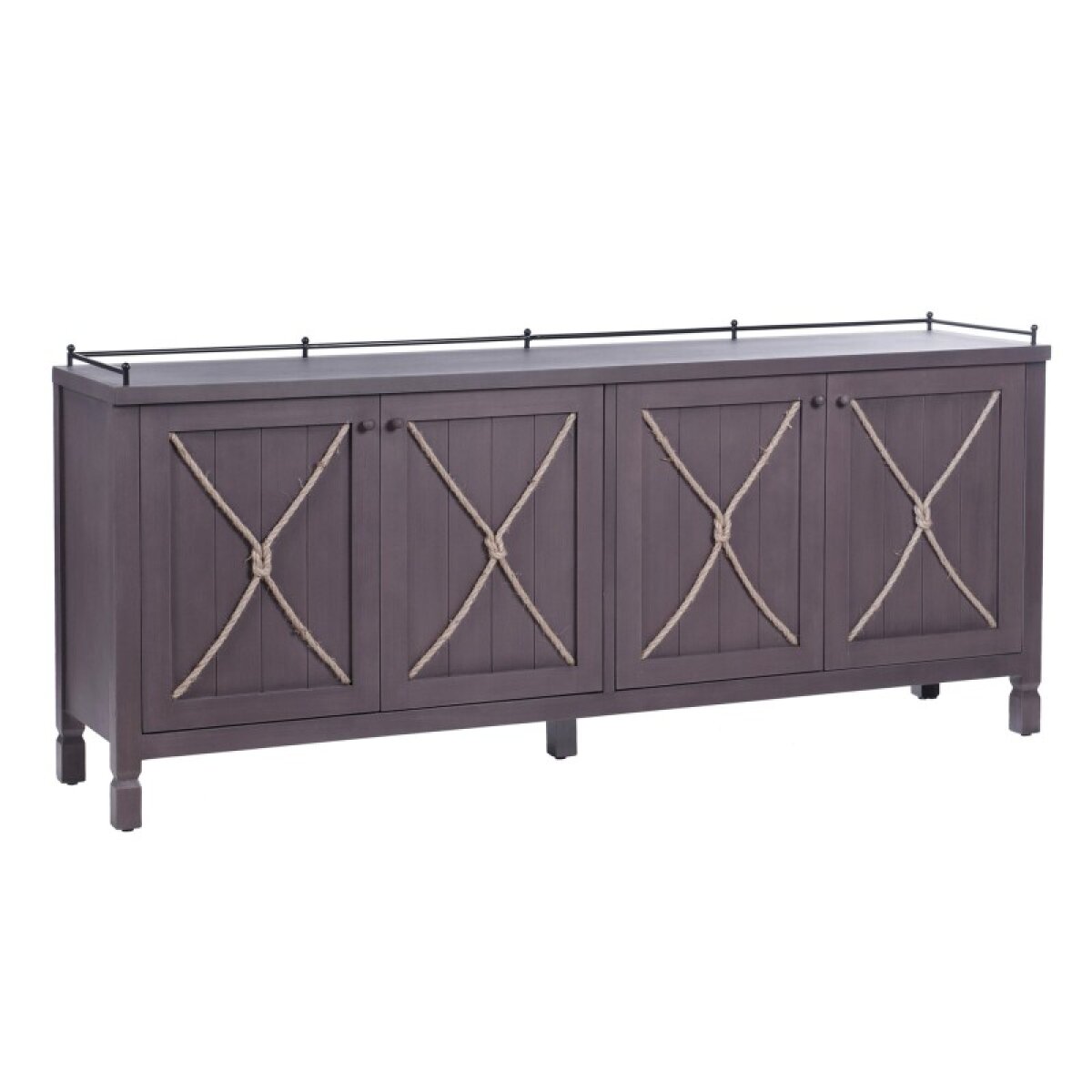 a4856870298e9abb12b27274ff83a2e0 Knotted Sideboard Four Paneled Doors With Rope Tie And Metal Accents - Image 1