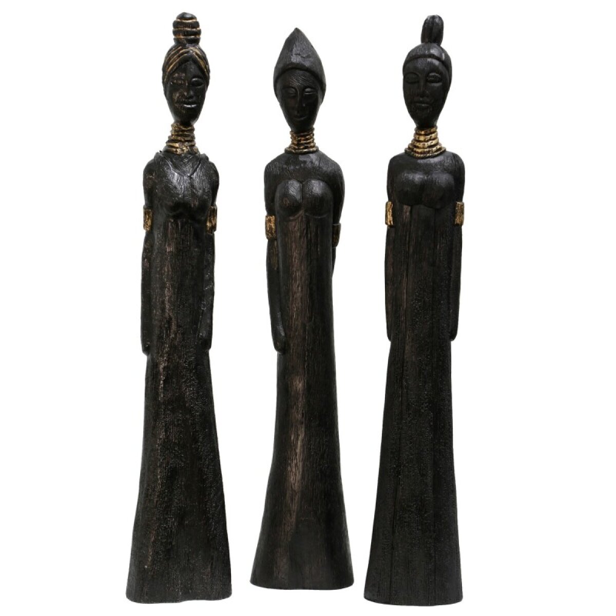 a55a106214a0c69013fd80c35829029f Tall Lady Trio 25in Set Of Three Painted Wood Statues - Image 1