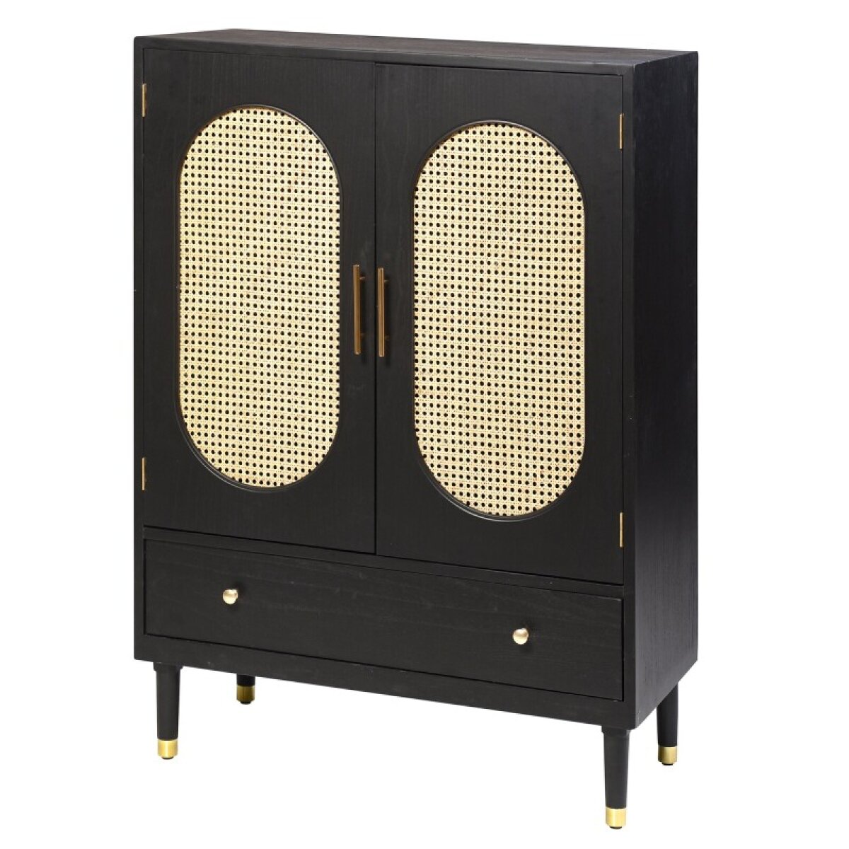 a57b86e1d7415a946c00189ce6888987 Ebony Wood & Ivory Two Door One Drawer Vertical Storage Cabinet With Caning Detail - Image 1