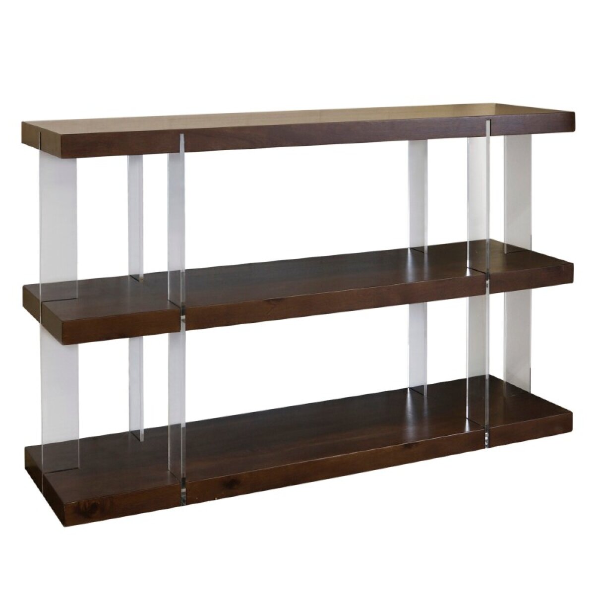 a5d2f1e34ca71ab8bf016bc0d7bffccc Austin Console Three Tier Table Chestnut Brown Veneer And Acrylic Frame - Image 1