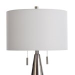 Cigala Silver Round Tapered Moulded Table Lamp With Polished Steel Acc - Image 3