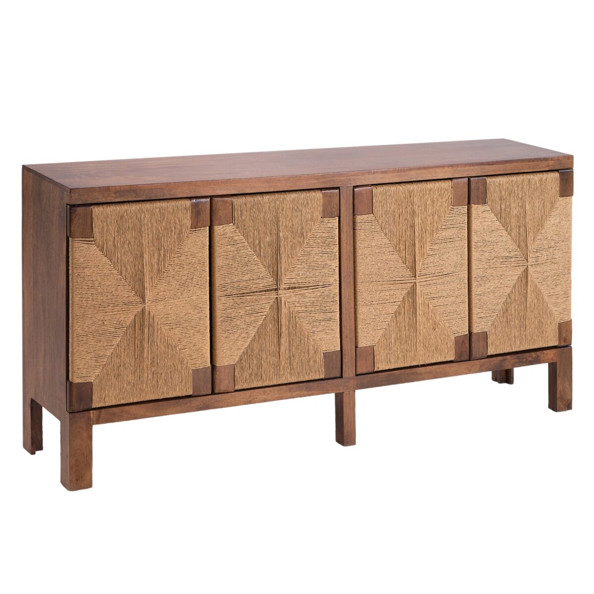 a78d5c3f318974e62c274fac92b183e7 Caley Sideboard | Walnut Finish On Mango Wood With Rattan Woven Doors | 4 Door - Image 1