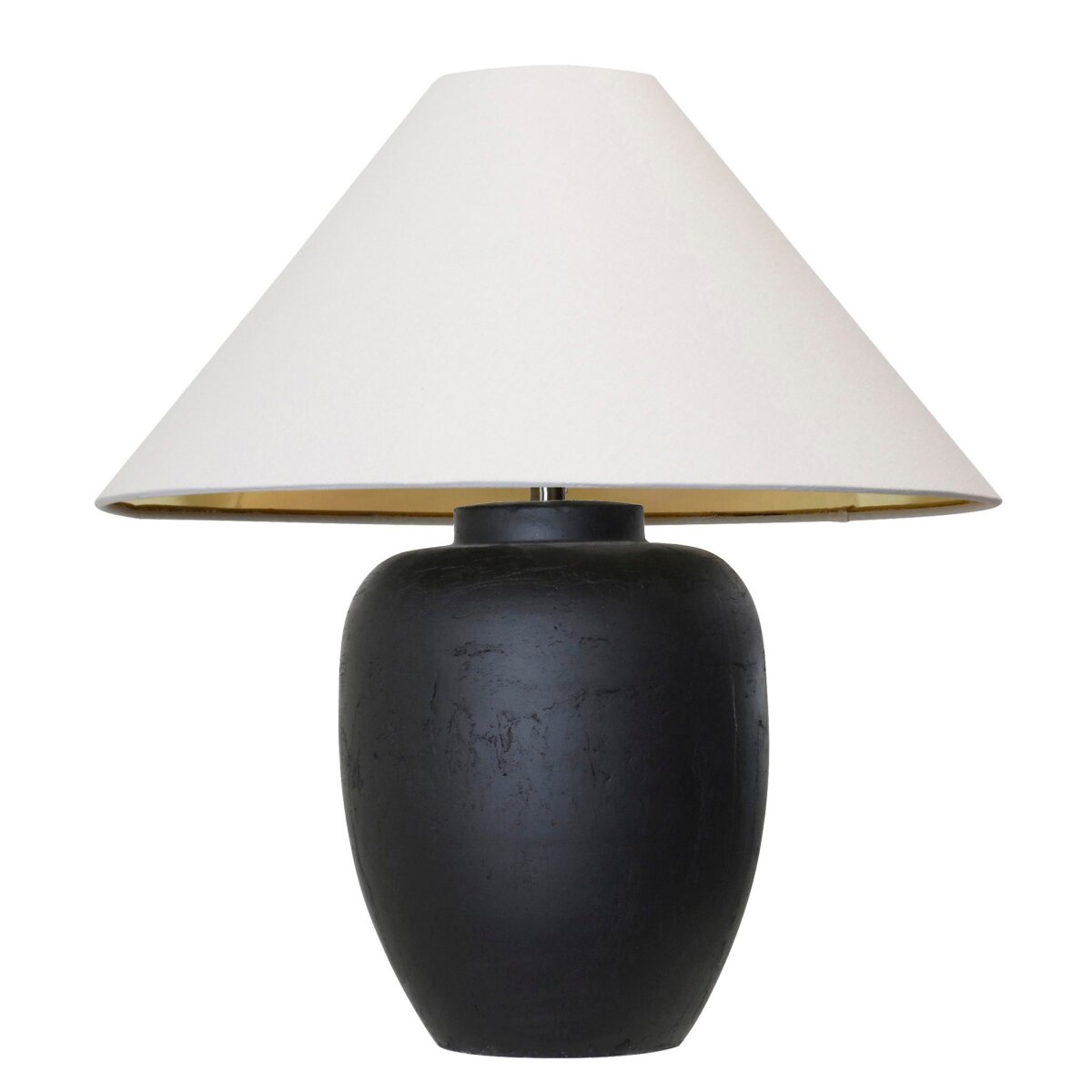 a8111bb125400f90419f8f5dfabdab46 Sabian Table Lamp | Matte Black Finish On Ceramic Body | Empire Gold Lined Hardback Shade - Image 1