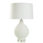 Matte Snow Table Lamp Geometric Patterned Ceramic Body In Matte White Finish