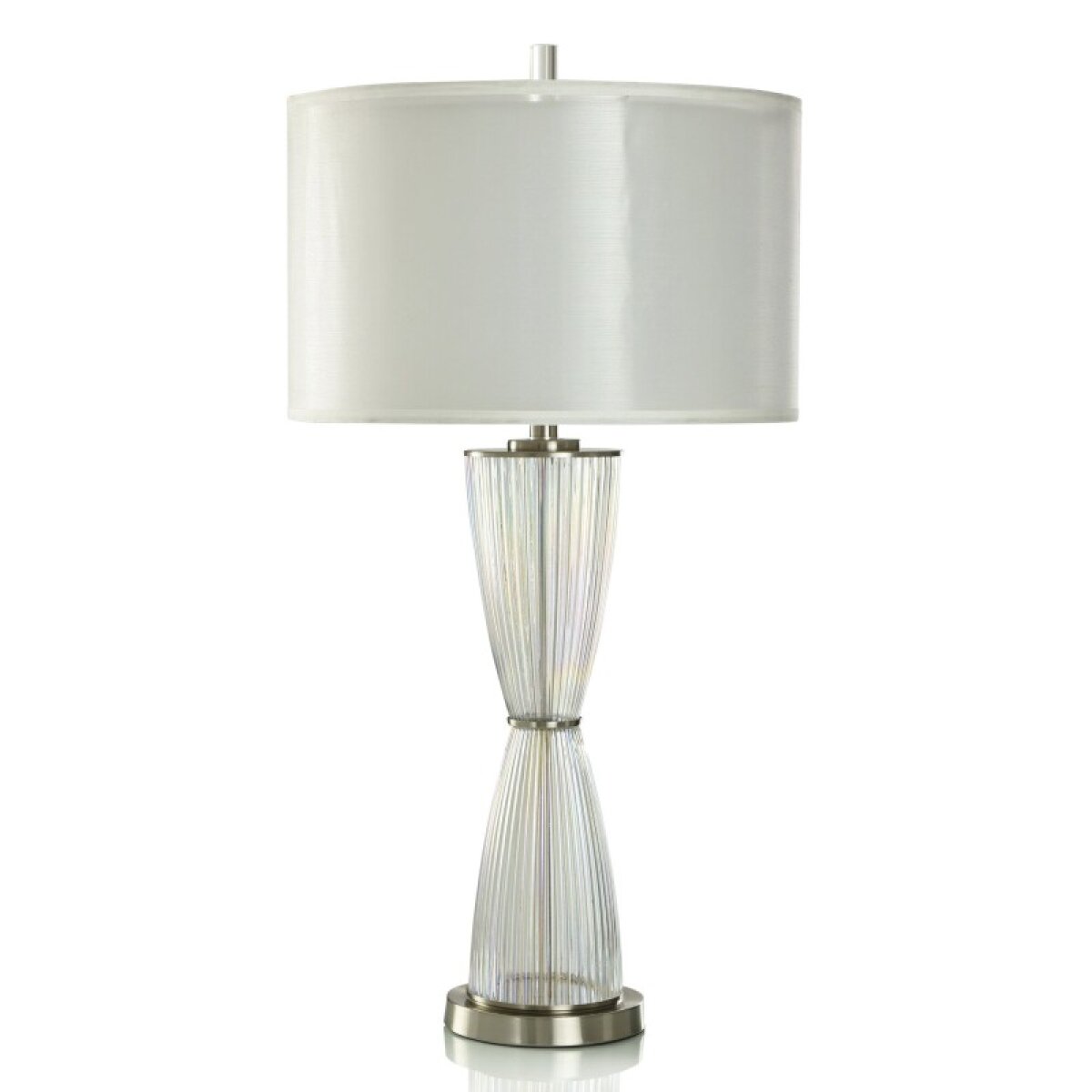 a8f45884c6f22a7b48f37e506531d6cd Palace Silver Table Lamp Ribbed Hour Glass Body With Polished Nickel Accents - Image 1