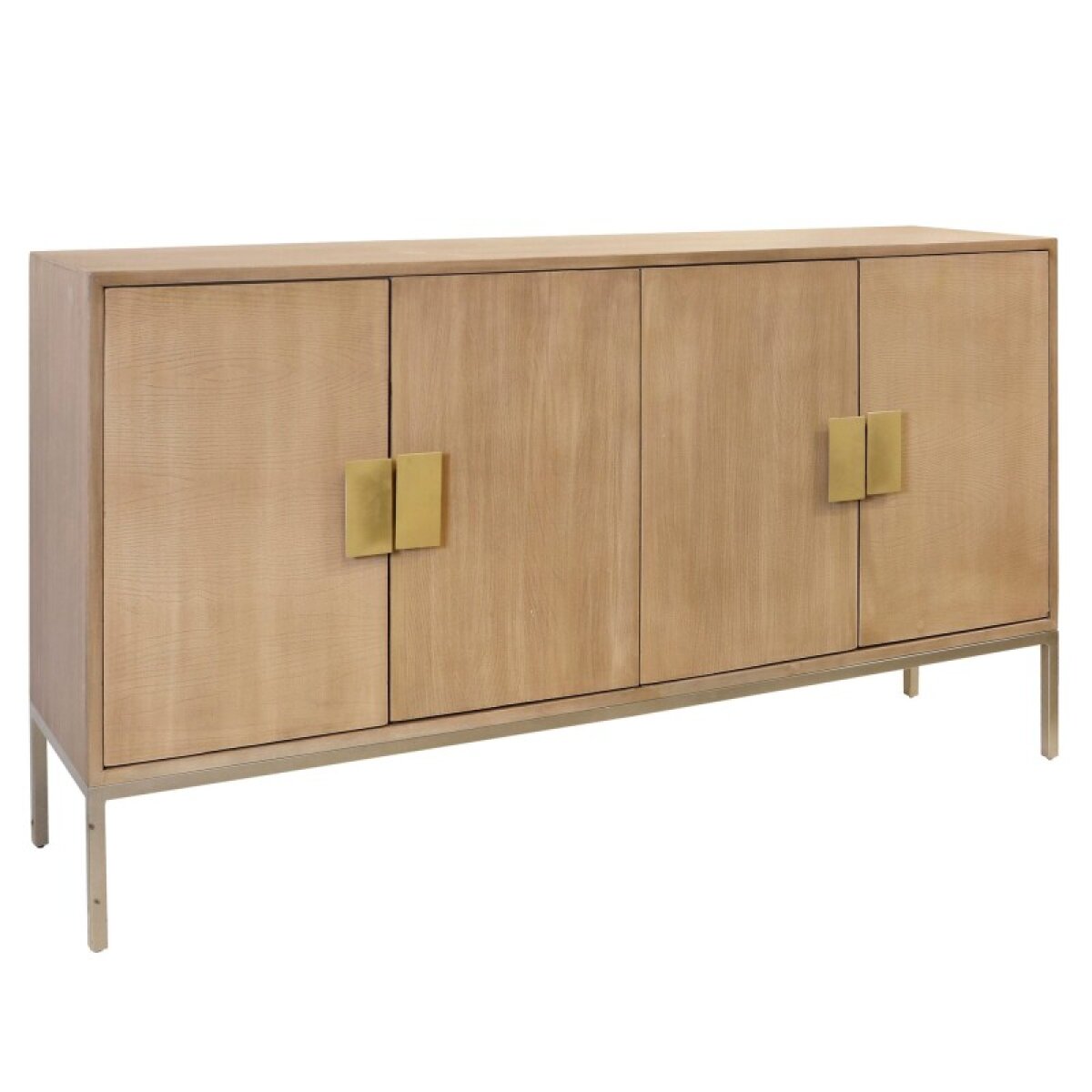 a90c055cb5c96f1963f2eef3fe60d4ad Mid Modern Natural Console 4 Doors With Iron Base - Image 1