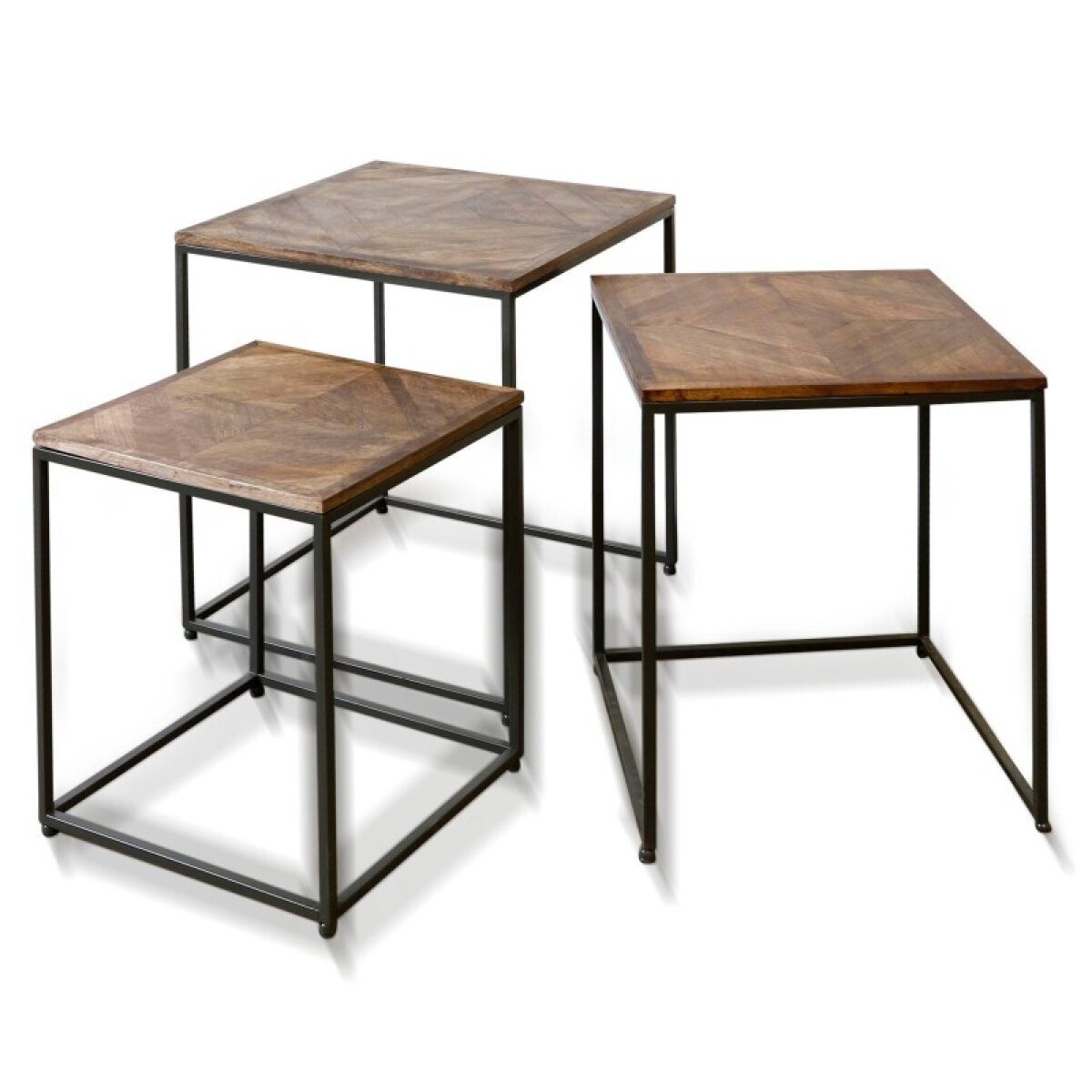 a9f425fc0de38f515fef708d12e8e72b Dark Wood & Iron Set Of Three Nesting Side Tables In Natural Wood And Painted Metal - Image 1