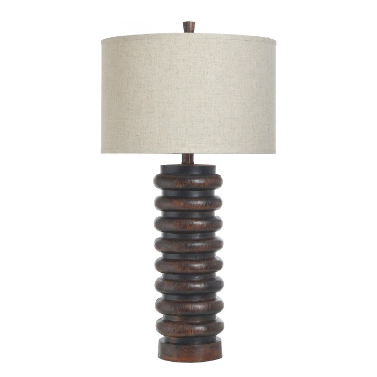ab5b2304b5dabacd0b6327cbdfbaf708 Ribbed Faux Wood Table Lamp With Custom Fabric Shade - Image 1
