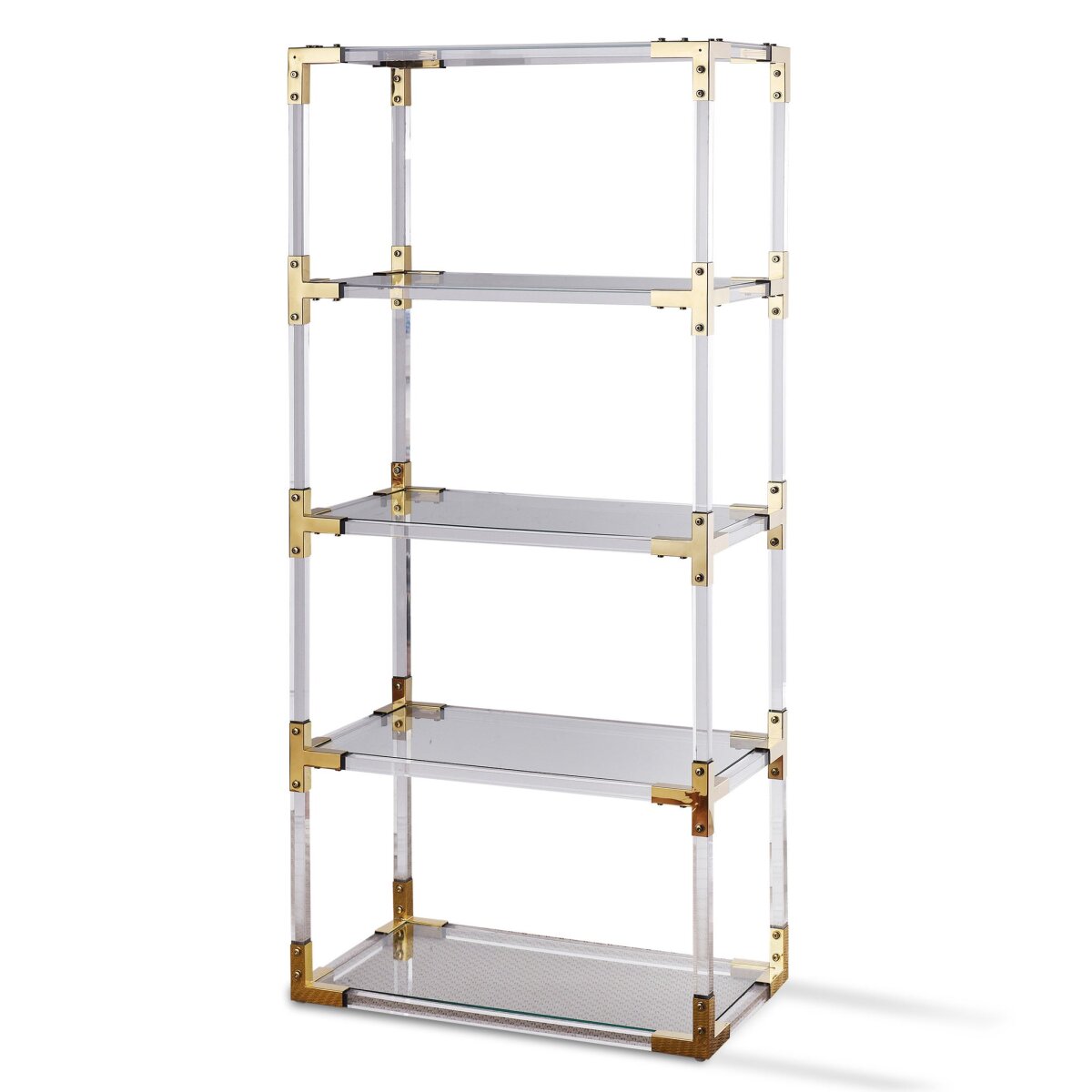 ac433fd776c2a3fc3ecb5e9ce9ecc069 Rani Bookcase- Large | Acrylic And Clear Glass With Brass Finish On Metal - Image 1
