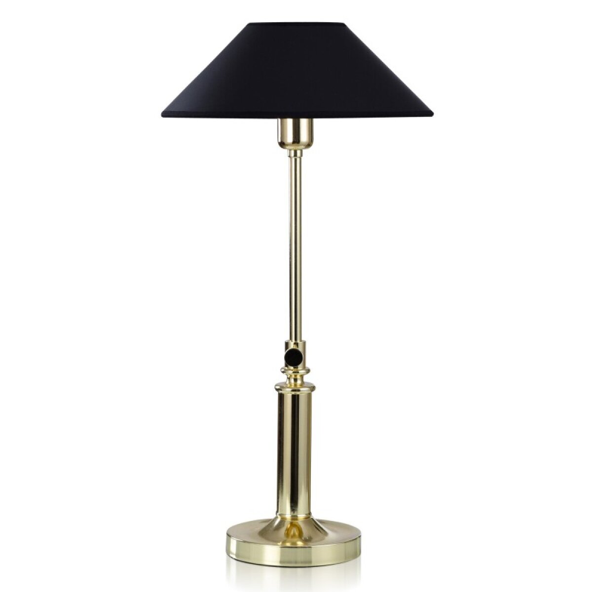 ad8a93011be3085ea1666a44e3e7f77e Dann Foley Lifestyle Polished Gold Metal Table Lamp With Black Shade 40 Watts In Line Switch - Image 1