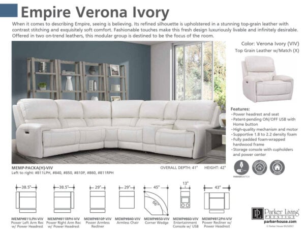 Empire - Verona Ivory Power Recliner - Image 11