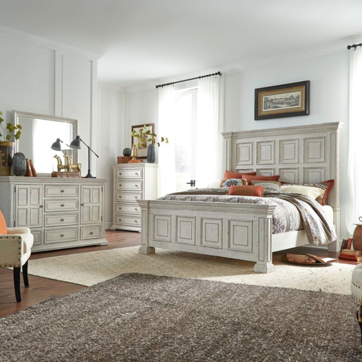 b111b196acf87e2016a3d9ad0b888cf8 Big Valley King California Panel Bed, Dresser & Mirror, Chest - Image 1