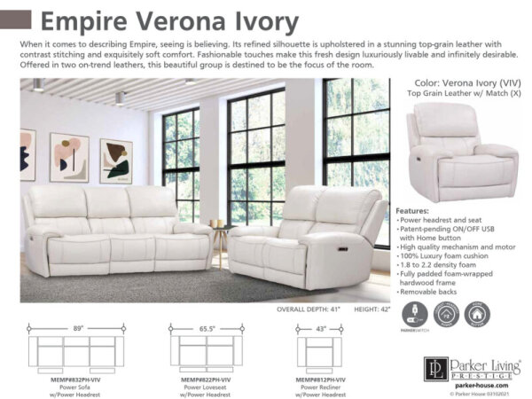 Empire - Verona Ivory Power Recliner - Image 10
