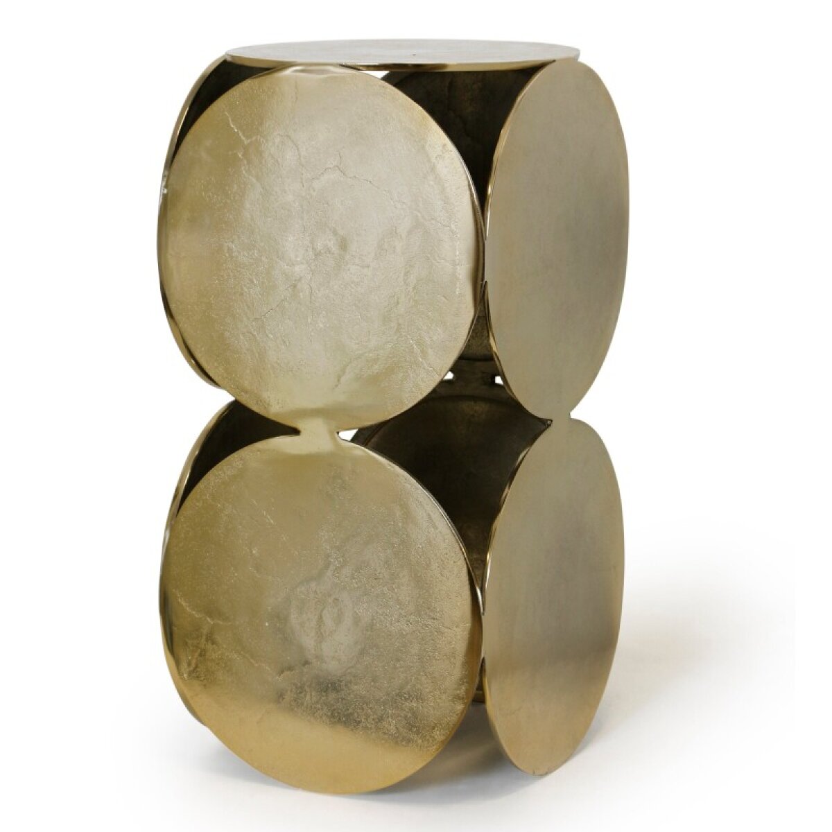 b38cbe37df5306d16bd99ca0a5f46714 Champagne Aluminum Disk Sculpted Chair Side Table - Image 1