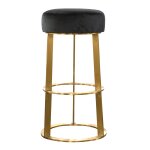 Ainsley Bar Stool | Black Velvet Fabric With Brushed Gold Metal Base